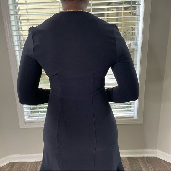 Boston Proper Knee Length Fluted Flare Fishtail Long sleeved V Neck Dress LBD - Picture 10 of 14